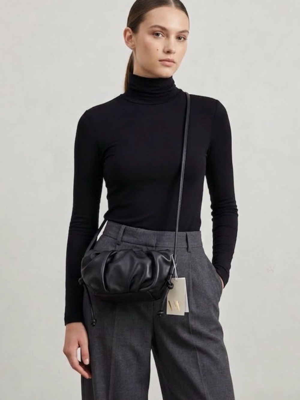 Worthington Black Gathered Crossbody Shoulder Bag